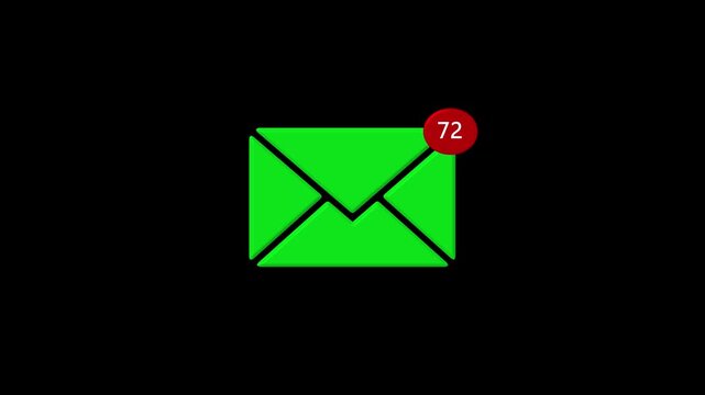 New email notification alert concept. A person receiving new message notification on their smartphone. digital envelope icon with a red alert symbol represents incoming email on a black background. 4k