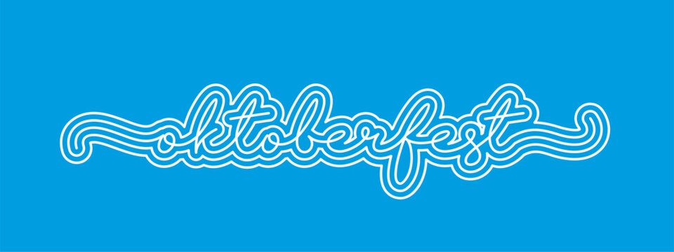 Oktoberfest 2026 beer festival handwritten line design logo icon calligraphy text on blue background