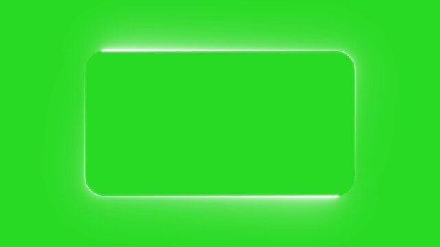 White neon light frame with seamless loop effect, glowing neon white rectangle border animation on green screen.