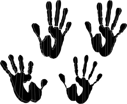 Professional 3D model template of a splayed handprint shape with vertical geometric stripe sections representing support, help, and creative self-expression