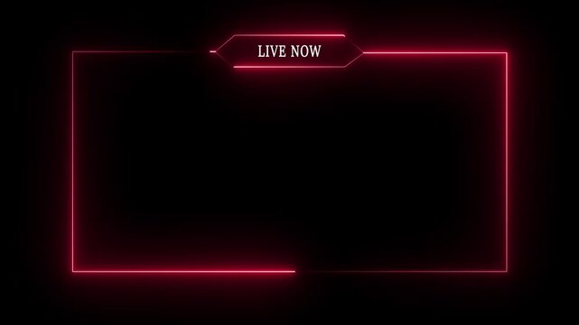 Neon red live now streaming overlay frame with glowing border for gaming and social media