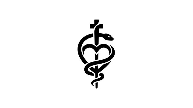 Medical symbol with snake and cross.