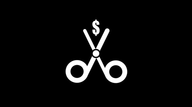 Cost reduction concept: scissors cutting dollar sign symbol animation for business finance and budgeting strategy
