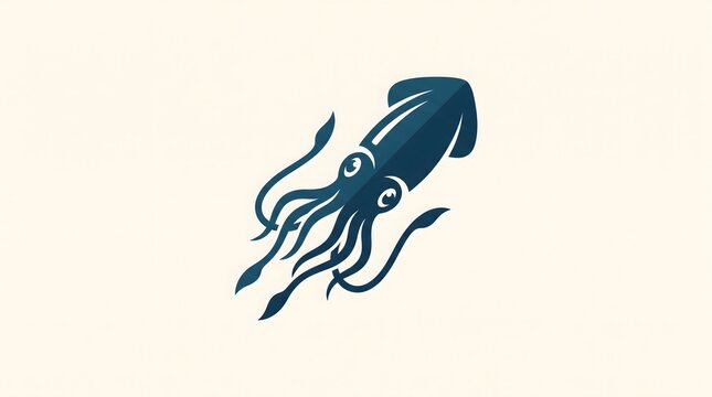 Stylized vector illustration of a squid icon in blue color, isolated on a light background.