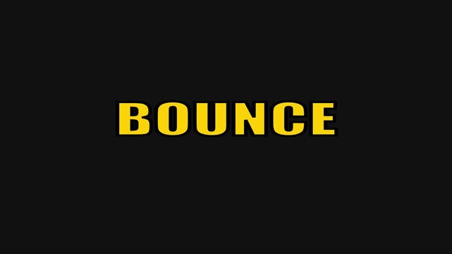 Bounce text animation with bold yellow typography on 4k black background, motion
