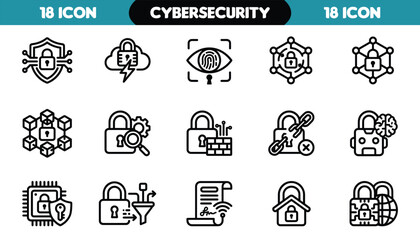 Fototapeta premium Cybersecurity vector icons in a clean design for digital protection concepts during data security
