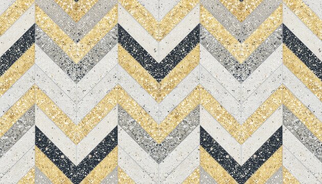 Seamless geometric chevron pattern with gold, silver, and dark grey glitter texture