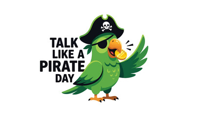 Obraz premium Parrot Pirate Cartoon Character Holding Gold Coin for Talk Like Pirate Day
