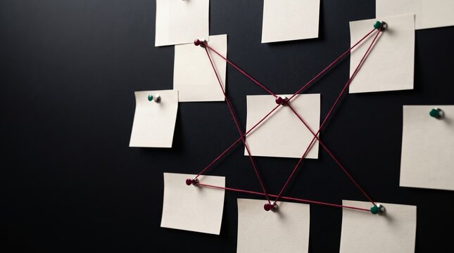 Detective Investigation Clue Board with Red String Connections