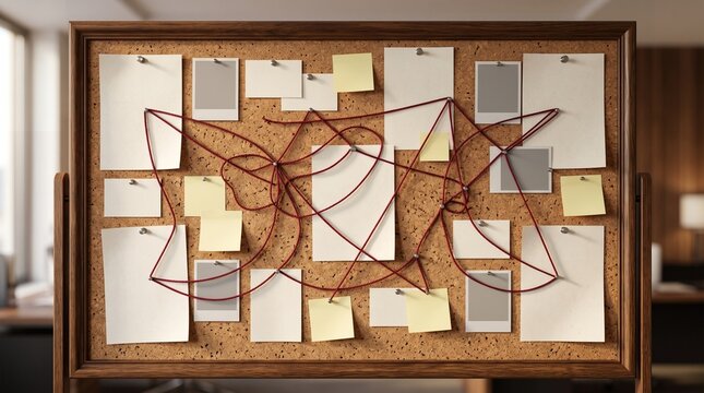 Crime Investigation Evidence Board with Red String Connections