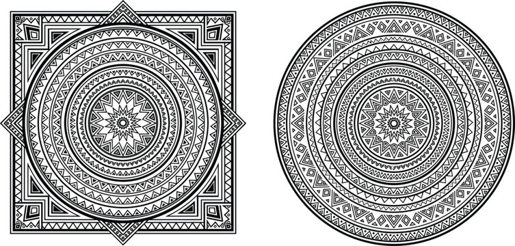 Traditional Monochrome Pattern Ornaments Showcasing Ethnic Circular Borders For Creative Coloring Book Pages