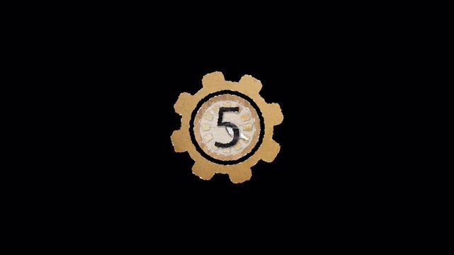 Countdown Timer With Golden Mechanical Gear Animation.