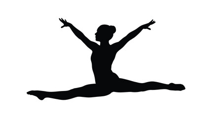 Fototapeta premium Professional gymnast silhouette performing an artistic leap in this flat black vector graphic design that showcases elegant flexibility and graceful athletic movement for creative sporting projects