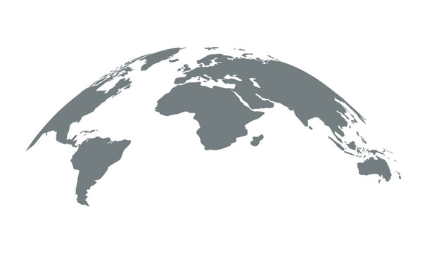 Minimalist grey flat world map illustration with geography continent international
