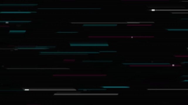 Digital glitch transition effect with fast moving light streaks fast-paced digital animation with horizontal in cyan and magenta, creating a aesthetic for cinematic video editing