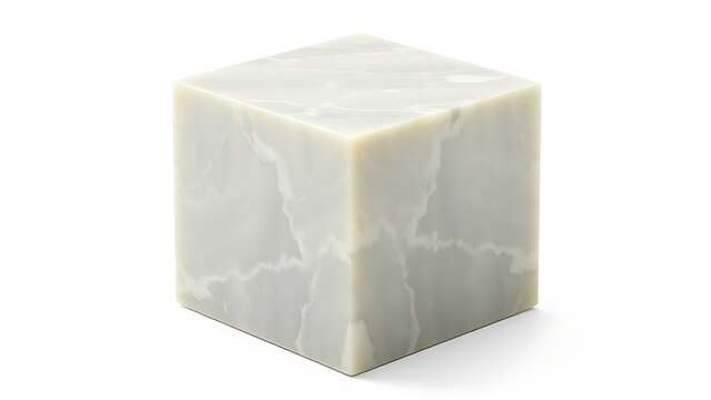 Perfectly cut steatite cube with soft grey-green and white veining.
