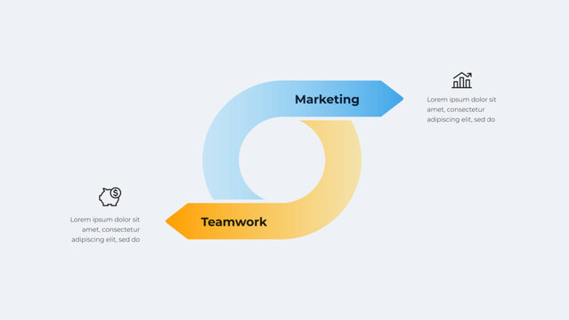 Two curved arrows forming a loop with text blocks for business presentation