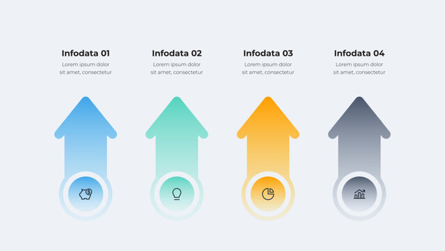 Infographic of four upward arrows with round icons for business presentation