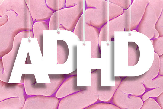 ADHD Letters Hanging Over Human Brain background