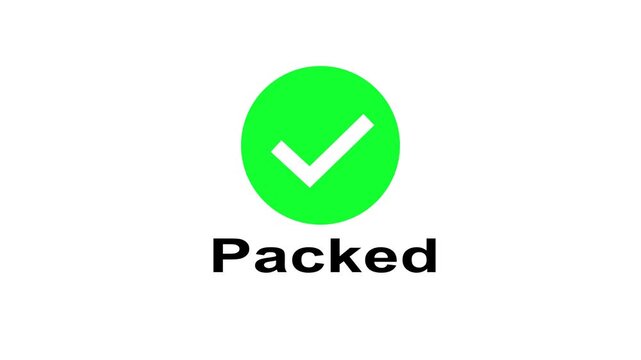 A smooth animation of the word packed appearing with a green checkmark indicating successful completion.