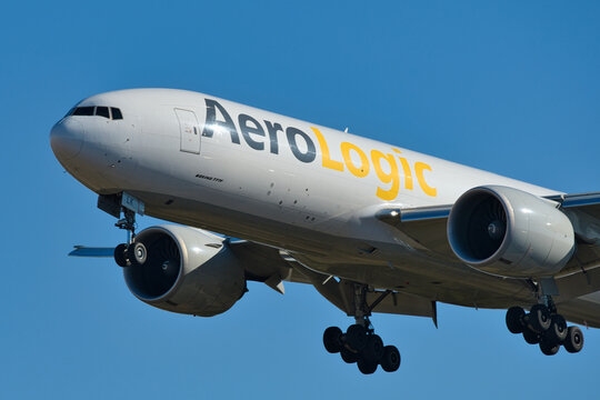 AeroLogic Boeing 777-F (D-AALK) freighter on final approach to Narita International Airport