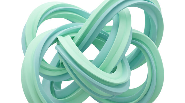 Abstract Interweaving a hypnotic interweaving of mint green and seafoam blue abstract shape generative ai Set against a pure solid white background RGB 255 to maximize extraction accuracy