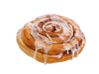 Fototapeta premium Delicious cinnamon roll with sweet icing drizzled on top, a perfect pastry treat