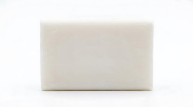 A simple rectangular bar of plain white soap on a clean white background.