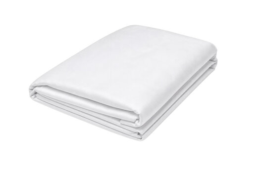 Clean white folded bed sheet with subtle texture and soft folds