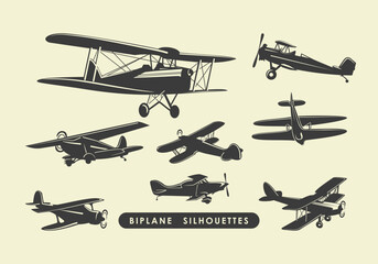 Vintage biplane silhouettes seamless pattern retro airplane vector illustration © VectorHubz