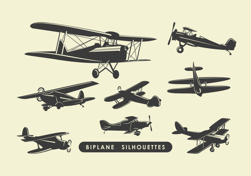 Vintage biplane silhouettes seamless pattern retro airplane vector illustration