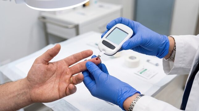 Medical professional testing a patient's blood glucose