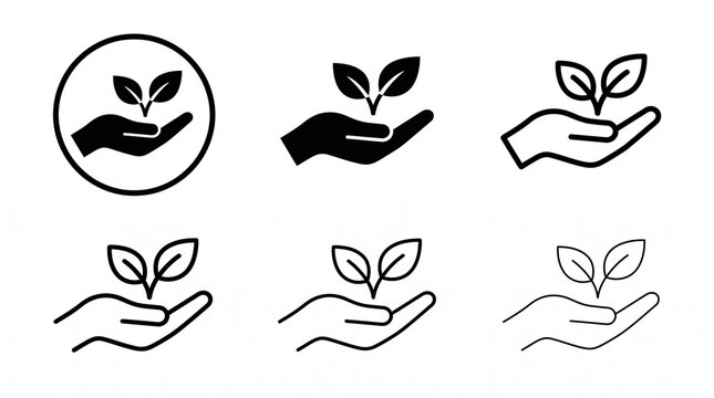 Hand holding growing sprout icon set vector isolated on white background for environmental conservation and care concepts
