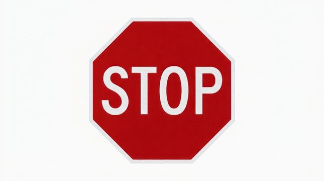 A red stop sign with white lettering, set against a white background with a slight shadow effect.