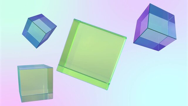 虹色に輝くプリズムのキューブが回転する、4K画質のループ映像素材
