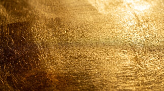 Shiny golden leaf metal texture closeup background with elegant lighting and luxury design concept