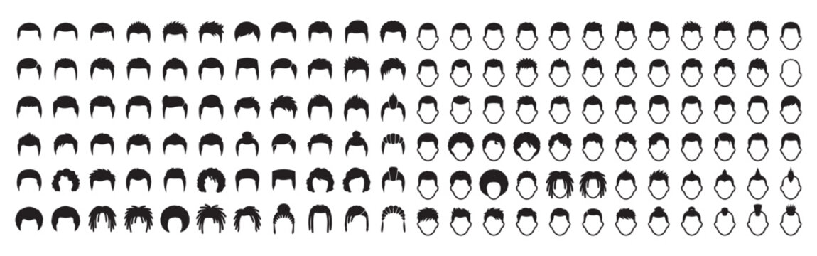 Men hairstyle silhouette icon set
