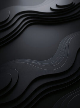 Abstract black wave background with 3D topographic levels and space for text.