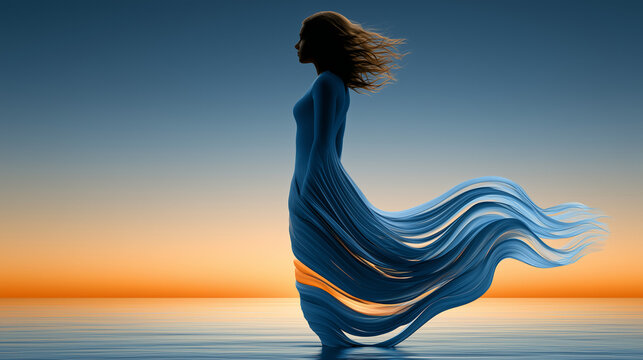 Woman in Flowing Blue Dress Representing Calm and Emotional Resilience