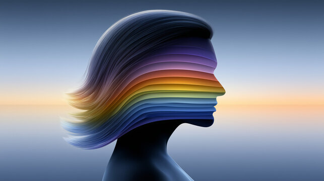 Female Profile with Rainbow Layers Representing Neurodivergent Identity