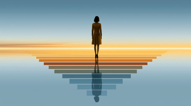 Woman Standing on Layered Path Representing Mental Health Journey