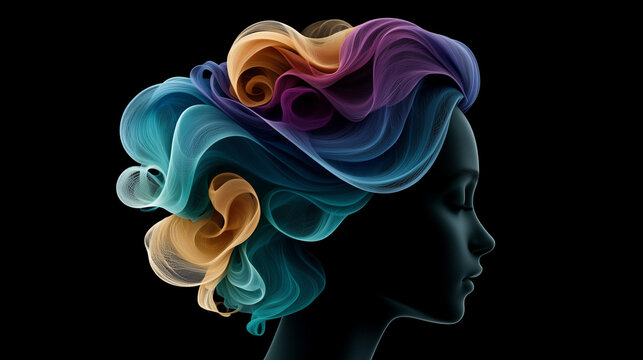 Abstract Colorful Brain Waves Representing Complex Thoughts and Creativity