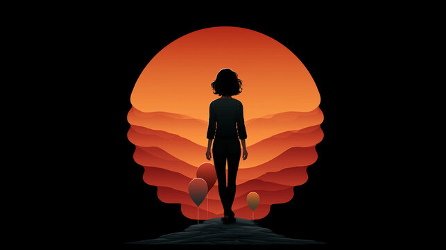 Solitary Figure Against Layered Sunset Representing Inner Reflection