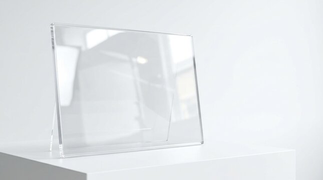 A transparent acrylic frame with a white background, displaying a blank canvas ready for custom artwork or text.
