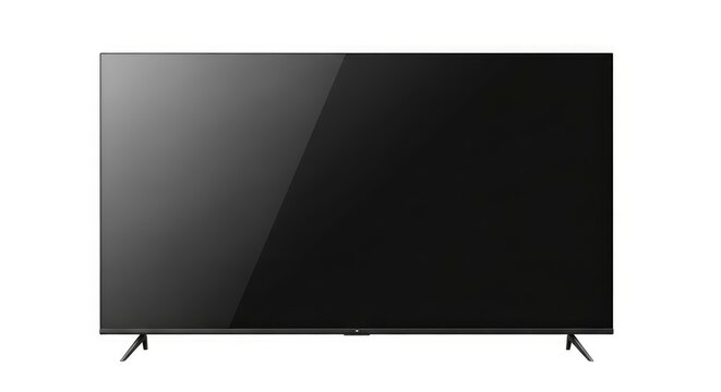 Modern flat screen smart television with blank black screen isolated on white background
