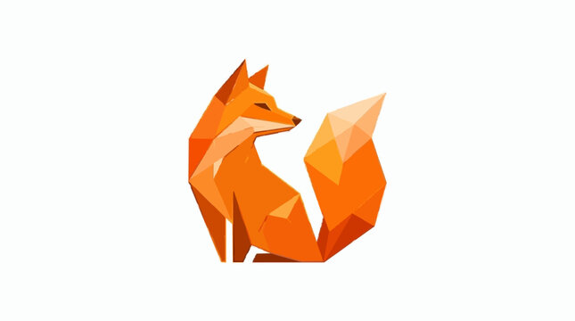 Low poly orange fox head silhouette in geometric 3D style. Abstract vector wildlife animal art with sharp triangular facets for modern design.