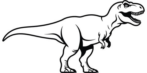 Dinosaur t rex cartoon outline, cute prehistoric animal, tyrannosaurus illustration, kids coloring, dinosaur character, vector design, isolated, playful  © Arif __H