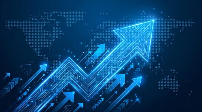 Business growth with glowing arrows and digital innovation showing financial success