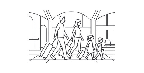 Naklejka premium Family Traveling at Airport Vector Illustration