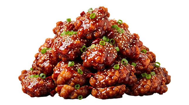 Chicken Food General Tso Chicken isolated on a transparent background generative ai Set against a pure solid white background
